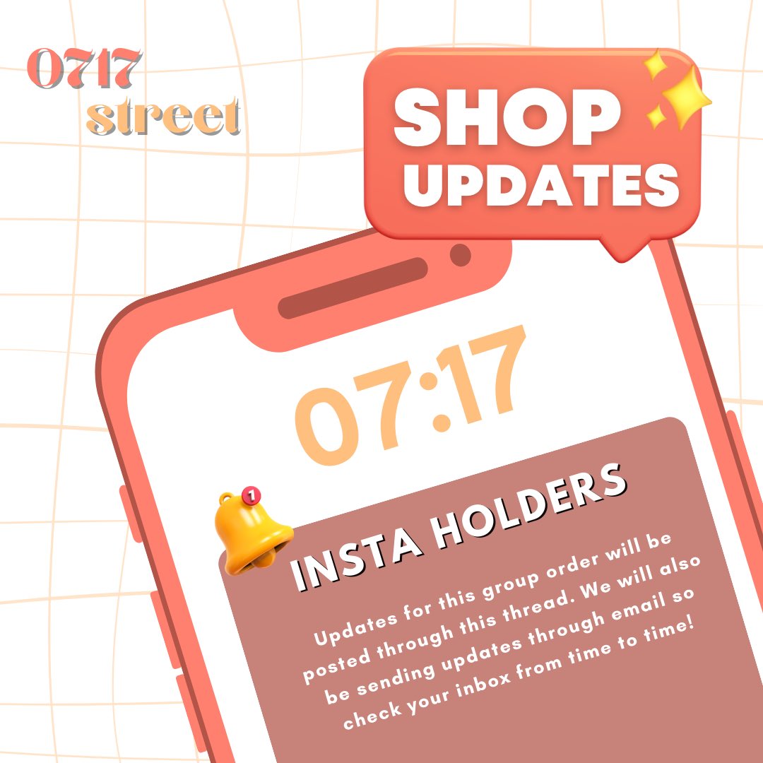 0717STREET's tweet photo. #0717supdates ๐
( INSTA HOLDERS GO )
Updates for this group order will be posted through this thread. Please be reminded of the DOP (Sept. 16). Thank you! ๐ https://t.co/kqNiSi2nEA