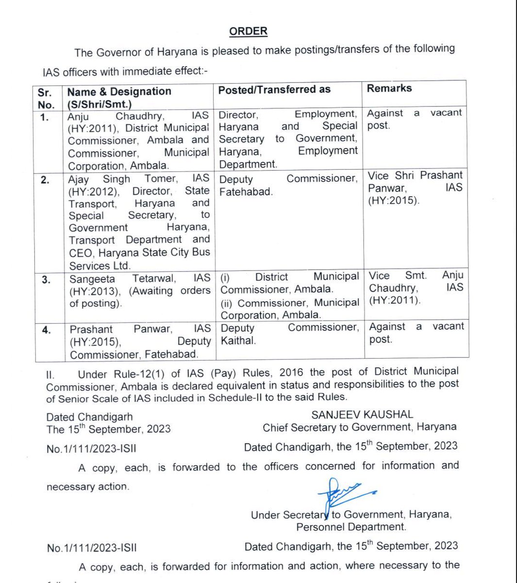 DiprHaryana's tweet photo. #HaryanaGovt issues transfer/posting orders of four IAS officers with immediate effect.

#Haryana #DIPRHaryana https://t.co/655tuYOqdY