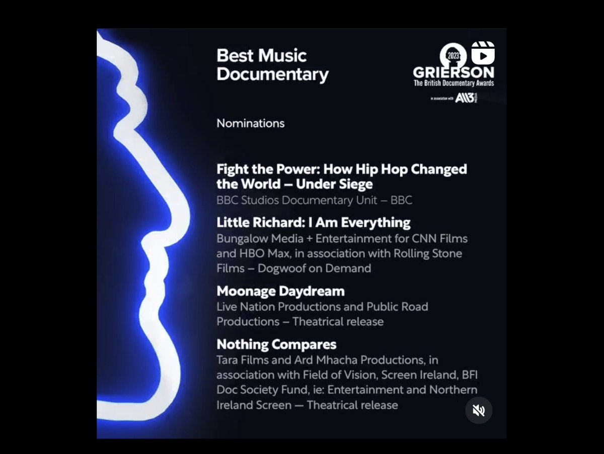 Delighted to share that @NCDocumentary has been nominated for two @griersontrust Awards - Best Cinema Doc and Best Music Doc. Congrats to the whole team.