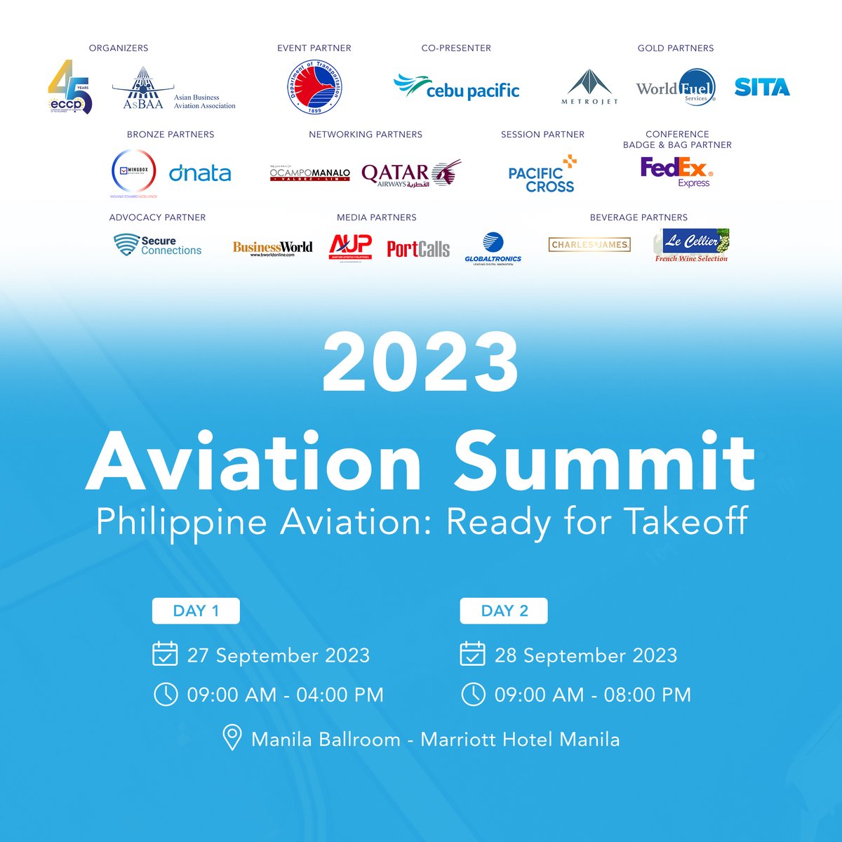 avgeekph's tweet photo. #AvGeekPH is thrilled to announce that we are an OFFICIAL MEDIA PARTNER of the 2023 Aviation Summit happening on 27-28 SEP 2023 at the Manila Ballroom of Marriott Hotel Manila.
Register online via https://t.co/nArlYaPn1N
#2023AviationSummit #AviationPH https://t.co/pRmFzKV1cJ