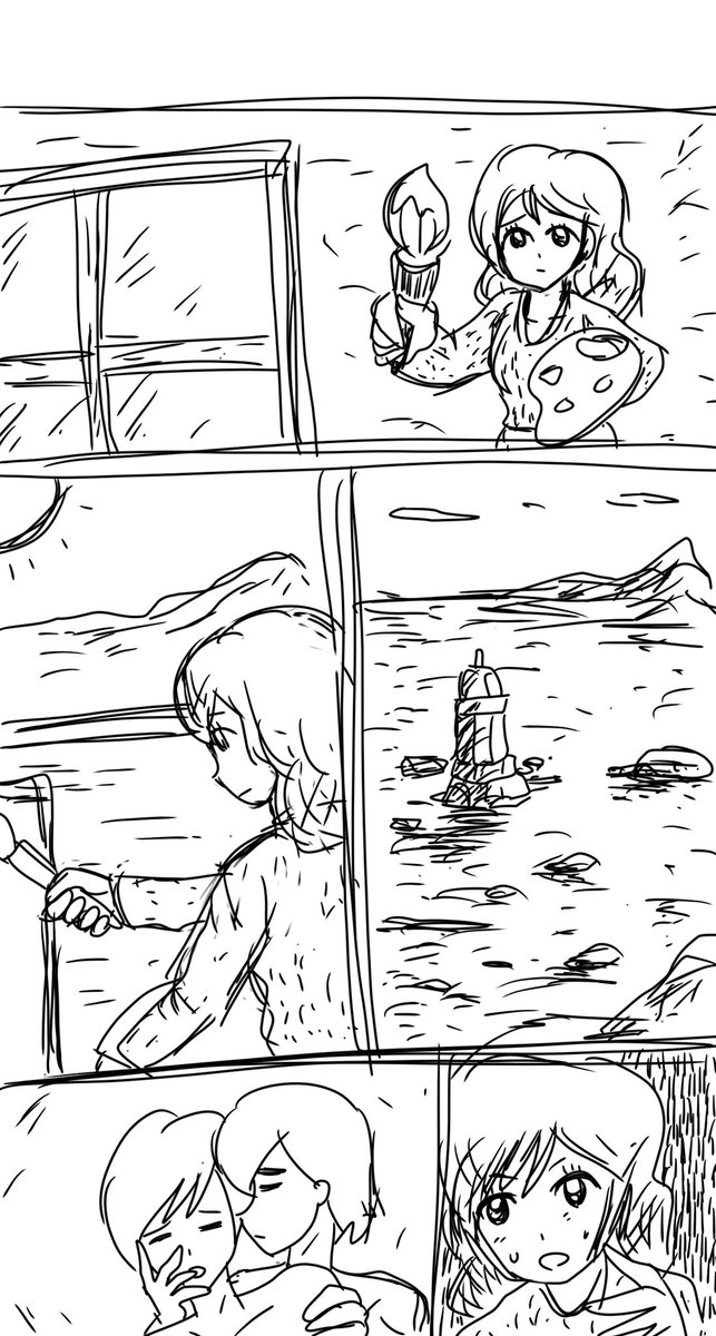 問1.この漫画に文をつけて下さい。
正解者には何かご希望の雑イラストをプレゼント。正解は本日12時以降に😆
難問すぎるか。 