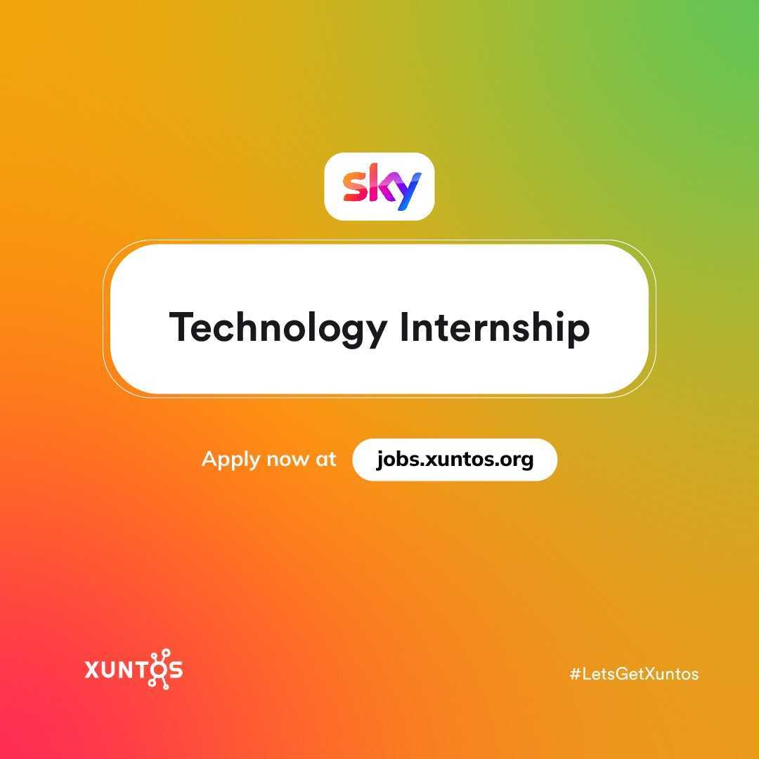 🚨 Job Alert

<a href="/SkyUK/">Sky</a> is hiring a Technology Intern.

🧠Currently studying for an undergraduate degree in any subject, and in your penultimate year.

Apply here: jobs.xuntos.org/job/technology… 

#UKjobs #graduate #tech #ukcareers #jobad #intern #internship #computerscience