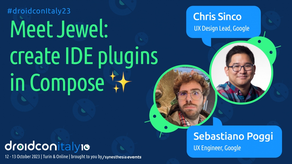 At #droidconItaly23 @seebrock3r and @csinco will be talking about Jewel: the new library that allows you to use Jetpack Compose to create IDE plugins without too many compromises ✨ ✨ ✨ it.droidcon.com/2023/speakers/