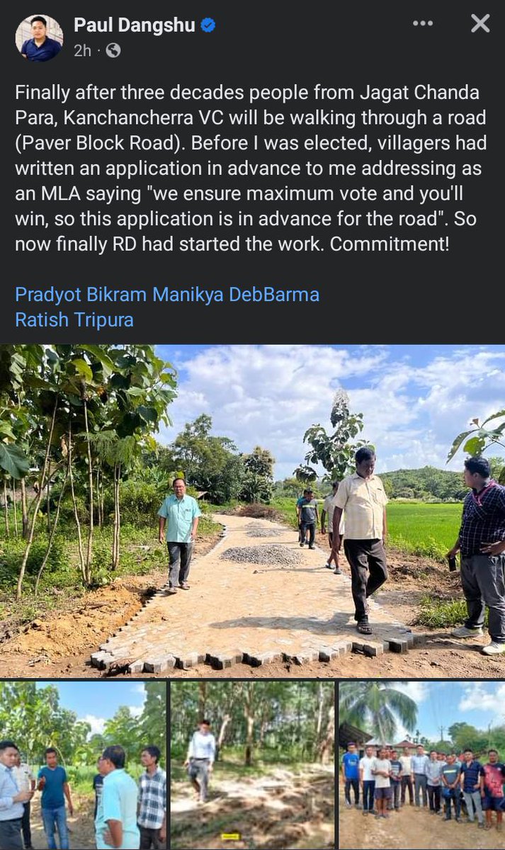 BiswajitINTR's tweet photo. Literally Maharaj @PradyotManikya Ji has given a gem to the people of Tripura. 

People of our State truly need such a leader like @PDangshu Ji, if everyone started implementation of work like this in a very short time our beloved Tripura will be transformed in a true manner https://t.co/xInp7iFmLQ