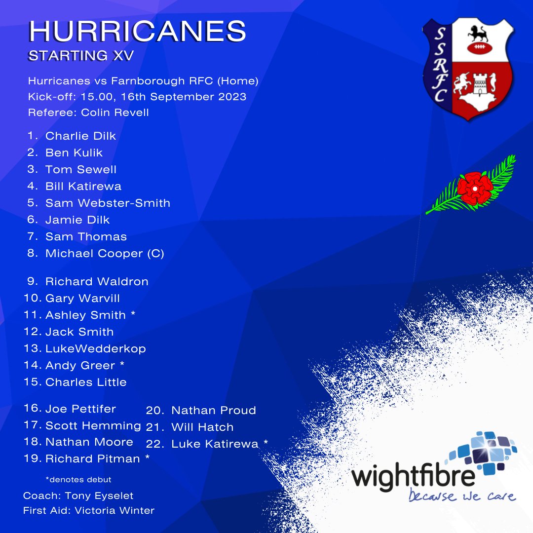 🚨 𝗠𝗮𝘁𝗰𝗵 𝗗𝗮𝘆 𝗦𝗾𝘂𝗮𝗱 𝗔𝗻𝗻𝗼𝘂𝗻𝗰𝗲𝗺𝗲𝗻𝘁 🚨
Here are your Hurricanes squads for tomorrows season openers against <a href="/winchesterRFC/">Winchester RFC</a> 2nd XV and <a href="/farnboroughrufc/">Farnborough Rugby Club</a> at the Fairway.

Kick off for both games scheduled for 15.00. 
We look forward to seeing you all there 🤩