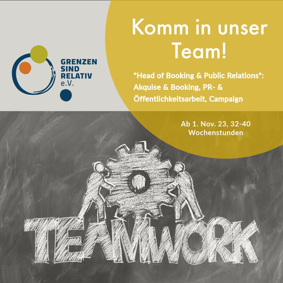 Wir suchen Verstärkung!
Alle Infos zur Stelle: 
grenzensindrelativ.de/stellenausschr…