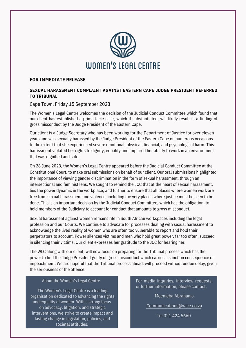 WLCCapeTown's tweet image. WLC Media Statement
#workplaceharassment 
#intersectionaljustice