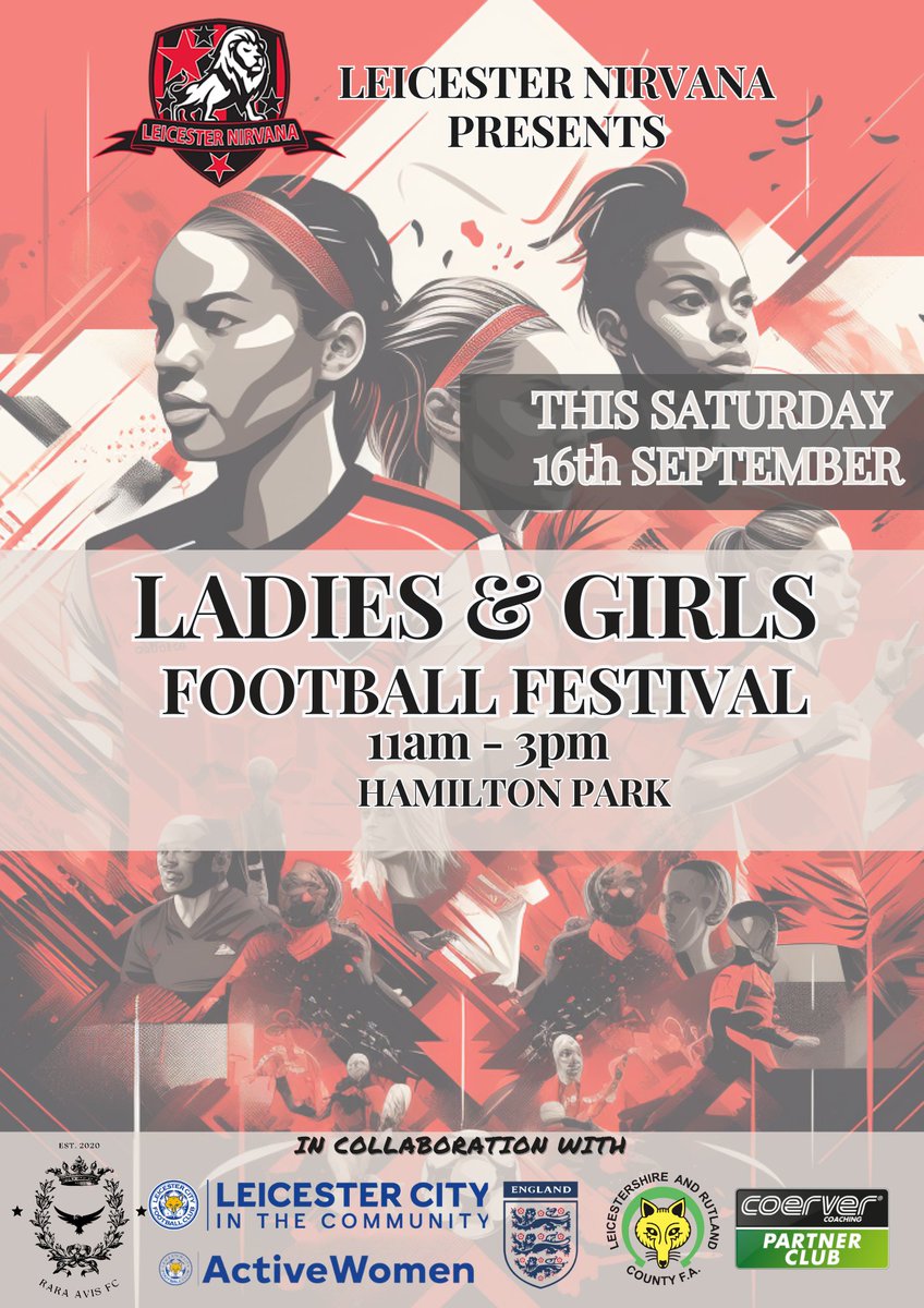Our event tomorrow is open to all family members male or female. It's to promote the women &amp; girls game but anyone can attend. The taster sessions and mini league games are women only, but fun activities &amp; food can be enjoyed by all. Bring the entire family

Join us
<a href="/LeicNirvana/">Leicester Nirvana FC</a>