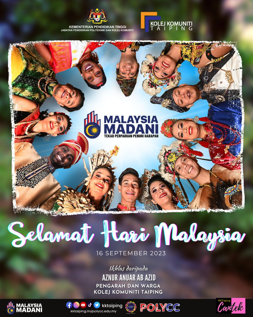 KKTAIPING's tweet photo. 𝐒𝐞𝐥𝐚𝐦𝐚𝐭 𝐇𝐚𝐫𝐢 𝐌𝐚𝐥𝐚𝐲𝐬𝐢𝐚
"Malaysia Madani Tekad Perpaduan Penuhi Harapan"

Ikhlas daripada, 
Pengarah dan Warga
Kolej Komuniti Taiping

#KolejKomunitiTaiping #KKTaiping
#welovepolycc
#SijilTeknologiPembuatan
#SijilTerapiKecantikandanSpa
#MalaysiaMadani https://t.co/WFnpsml1XS