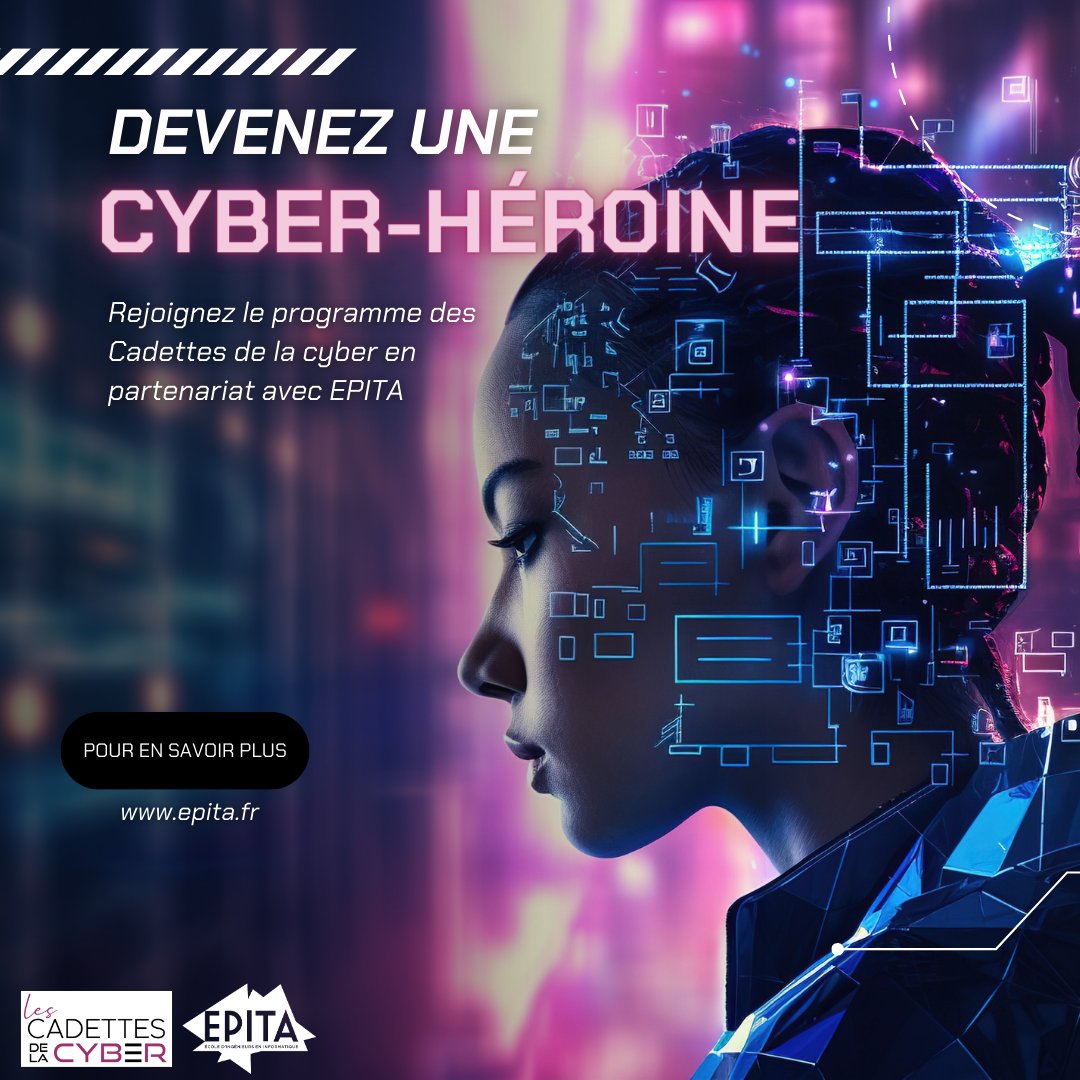 EPITA's tweet photo. 👩💻💪 Prête à devenir une héroïne de la cybersécurité ? Rejoignez les Cadettes De La Cyber dès aujourd'hui !
👉Découvrez le témoignage de Maureen, étudiante en dernière année à l'EPITA : https://t.co/dYcrnCtoEe
#FemmesEnTech #CyberHéroïnes #Cadettesdelacyber https://t.co/Q5nYKnacqm
