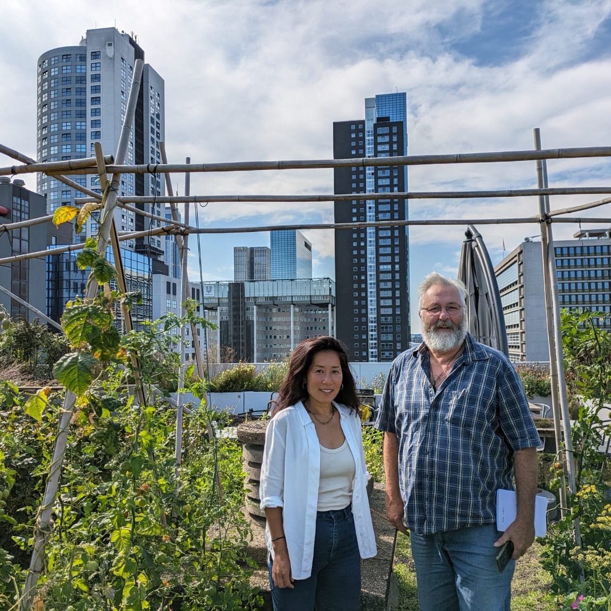 Op dakvisite vandaag de directeur van stichting <a href="/DeGezondeStad/">De Gezonde Stad</a> in #Amsterdam Annick Mantoua. Rondgeleid door co-founder <a href="/EmilevanRinsum/">Emile van Rinsum</a>.