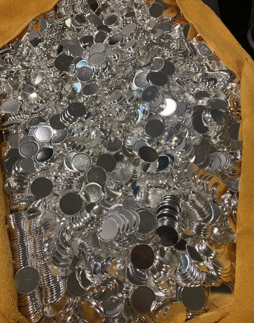 Got these blanks ready for getting turned in to coins 🪙. Awesome. Thanks to @SweatyBallMeat for sharing 🤩👍 Keep the community posts coming in guys we love it 🙌💰. #silver #gold #silverPrice #silverbacks #silversqueeze #silverRaid #apes #EndTheFed #follow #investing #stacking