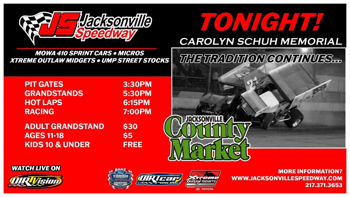 Tonight is for you, Carolyn. @mowasprints + @Xtreme_Outlaw Midgets headline the night! $4,000 to win EACH division.