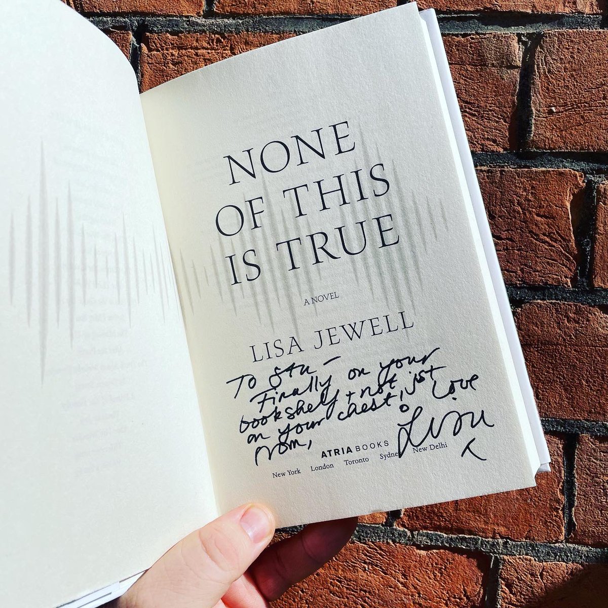 THANK YOU @lisajewelluk 😍❤️

You are the absolute BEST and I’ll fight anyone who says otherwise (although, no-one ever would!)

I LOVE the US cover of #NoneOfThisIsTrue and I LOVE the book itself. If you’ve not read it…DO!

waterstones.com/book/none-of-t… - HALF PRICE!

#BookTwitter