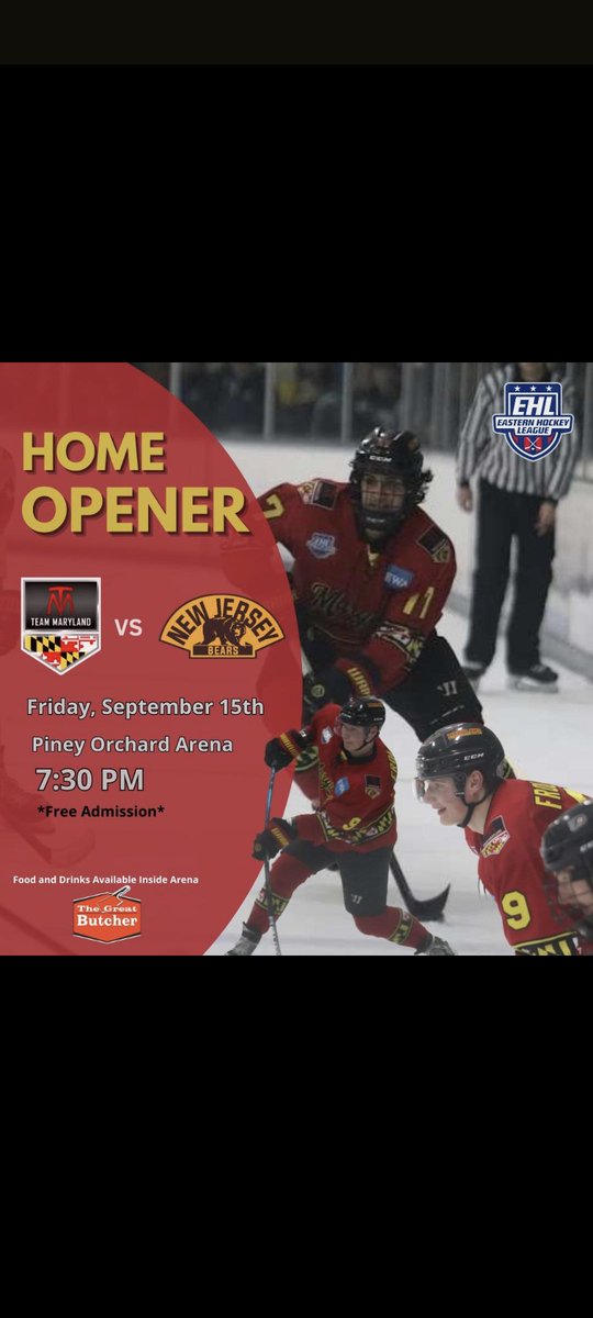 TeamMarylandEHL's tweet photo. It's finally here! Tonight, a new era of Team Maryland hockey begins, as our new Head Coach, Eric Progen, and his squad opens the season against the New Jersey Bears!
⏰7:30pm
📍:Piney Orchard Ice Arena
📺: @FloHockey
#RollTM #MarylandPride #Gameday #EHL https://t.co/UqjGwOFYNX