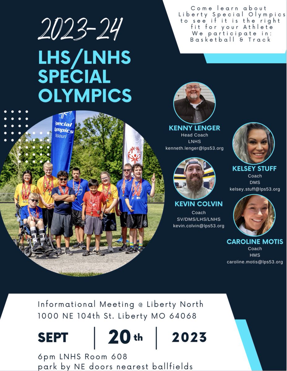 2023-24 Liberty Special Olympics Informational Meeting:  
Any LPS Middle/High school student/parent interested in being part of our Liberty SO Family