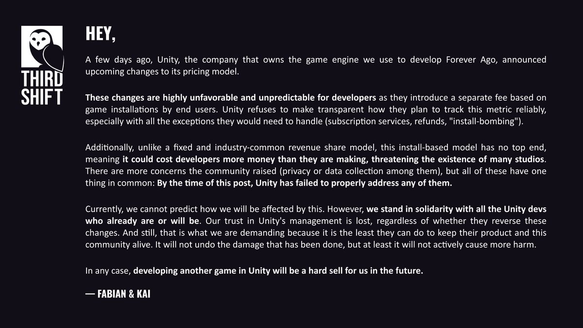 _ThirdShift's tweet image. Our thoughts on this whole @unity mess