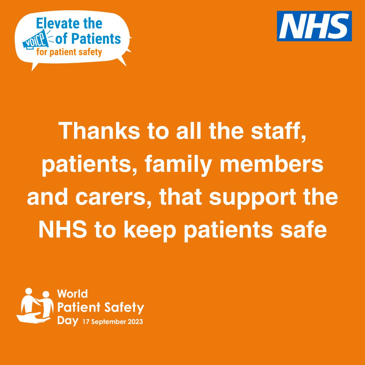 Today's #WorldPatientSafetyDay focuses on the importance of engaging patients for patient safety. The role of patients, their families and carers and others, working with healthcare staff, is vital to making care safer, and a key part of the NHS Patient Safety Strategy.