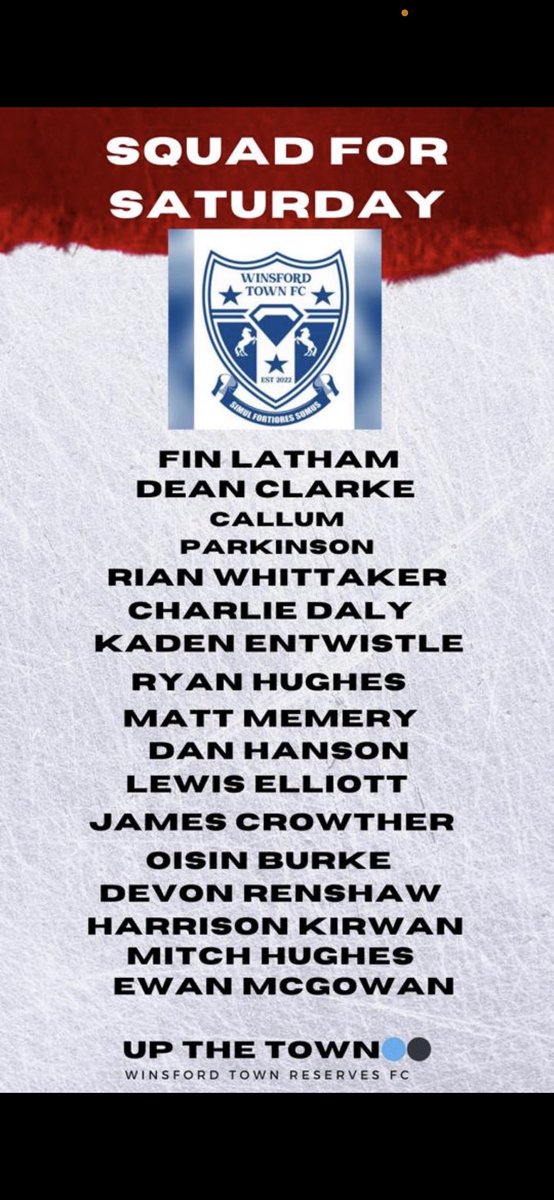Saturday’s squad to face Holmes Chapel Hurricanes. 

Knights grange 
2PM kick off 
#upthetown
<a href="/WinsfordTownFC/">Winsford Town Football Club</a>