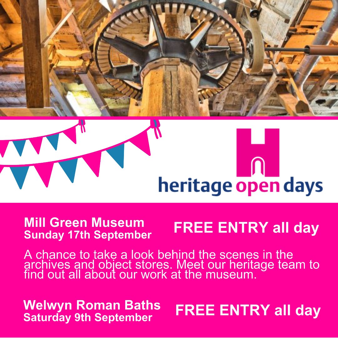 Come and join us Sunday at Mill Green Museum and meet our amazing heritage team 🤩.

Hatfield's 18th Century restored working watermill on the River Lea is a great day out for all the family!

Free entry all day!! Book now: orlo.uk/wU8WK