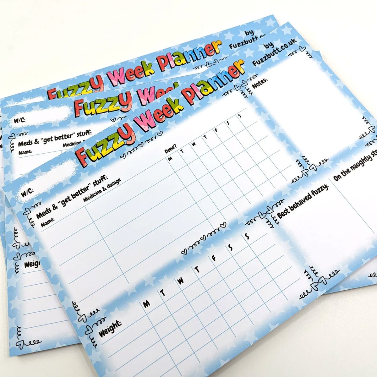 Fuzzbutt_UK's tweet photo. DEBUTTING AT TEMPSFORD SHOW tomorrow (16th) and on the website soon!  NEW Fuzzy Week Planners!  Designed by me to help you track your fuzzy's meds and weight with additional space for notes and naughty lists :) #petrats #ratties #chinchillasoftwitter https://t.co/3593H1kxEP