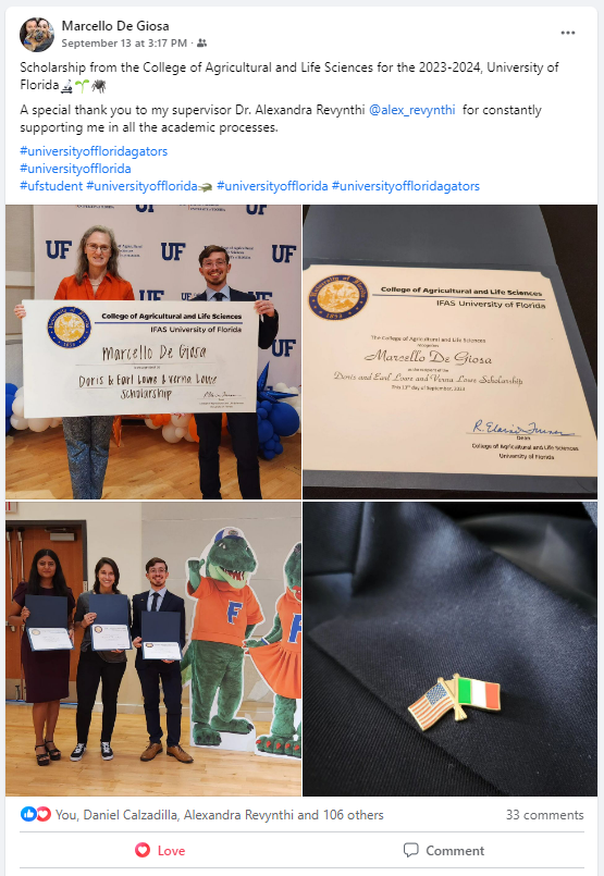 UFTropical's tweet photo. Congratulations @marcellodegiosa, Marielle, and Prerna!
Thank you @CALSDean for offering scholarships to eligible graduate students!
#TeamIFAS https://t.co/0cy8V4Mp5K