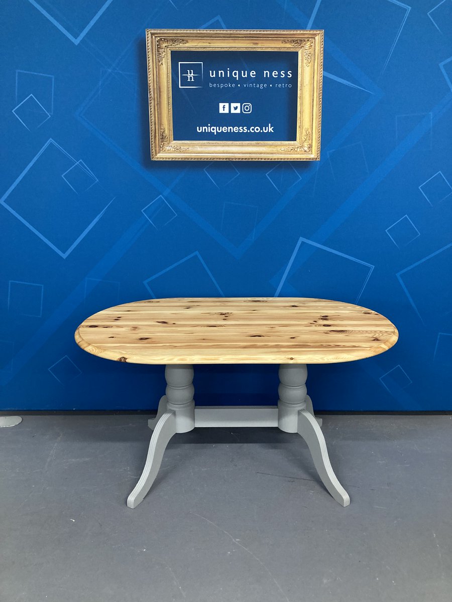 Our local creative team at Uniqueness have revitalised this Dining Table, by sanding it back, finishing the wooden surfaces with Osmo Top Oil and painting with Frenchic Al Fresco City Slicker

£199 W: 150cm H: 88cm D: 90cm