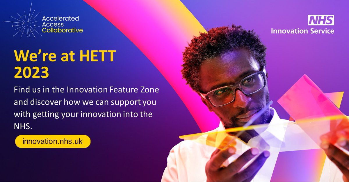 Come and meet the NHS Innovation Service at this year's <a href="/HETTShow/">HETT Show</a> (26-27 Sep) <a href="/ExCeLLondon/">Excel London</a>. Find them in the Innovation Feature Zone hosted by partners @AHSNNetwork
Find out more hubs.la/Q01WSr6h0
Register to attend hubs.la/Q01WStGz0 #HETT23