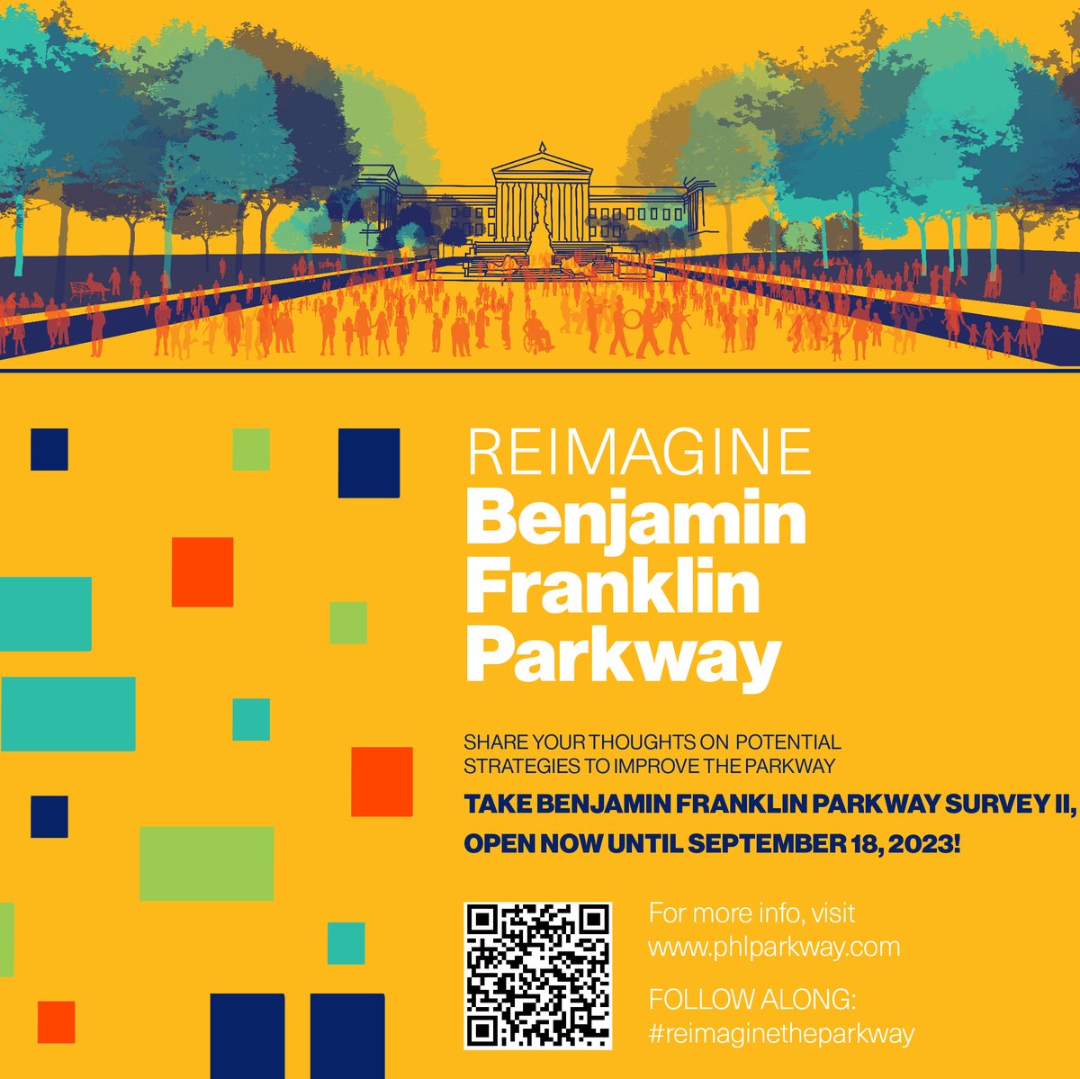 PhilaParkandRec's tweet photo. Let's create a #BenFranklinParkway that acts as a great urban park for all Philadelphians! Give feedback on the ongoing design process in a survey and learn more at https://t.co/fCl77gWxuJ. #ReimagineTheParkway https://t.co/ftZXyQ1ax4