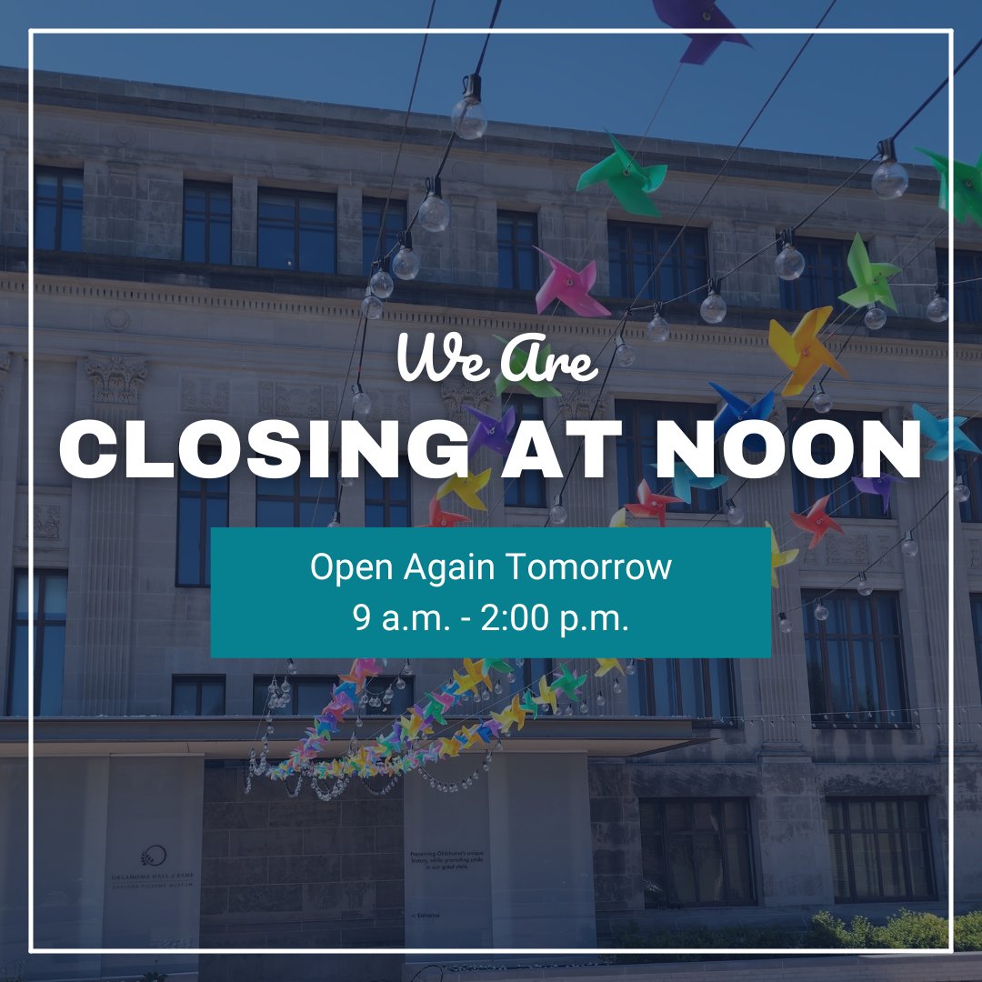 Reminder: We are closing at noon today for a private event!
See you tomorrow - BUT in the meantime, follow us on Threads!
threads.net/@oklahomahof