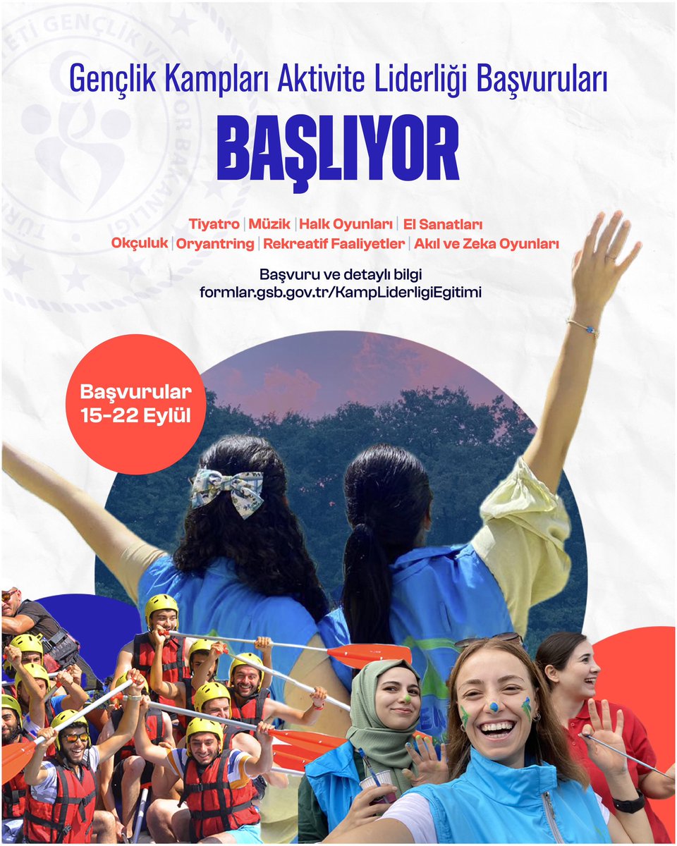 Beklenen an geldi!🤩

🏕️Gençlik Kamplarımızda aktivite lideri olmak istiyorsan şimdi tam zamanı.

📌Başvuru ve detaylı bilgi; formlar.gsb.gov.tr/KampLiderligiE… adresinde.
