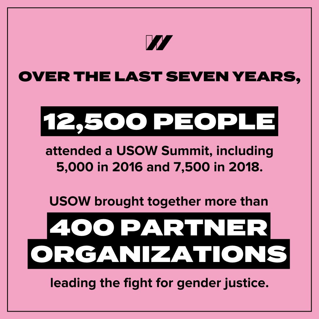 USOW was born out of one core motivator: our movement for gender equity will be stronger if we bring together leaders and organizations to strategize, mobilize, and drive impact together. Seven years later and that has never changed.