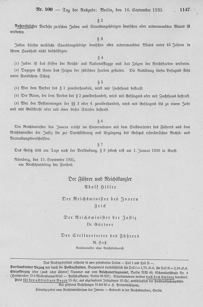 15 September 1935 | The Nuremberg Laws - discrimination, racist &amp; antisemitic laws, were enacted by the Reichstag in Nazi Germany. The laws excluded German Jews from Reich citizenship, disenfranchised them, and deprived them of most political rights. en.wikipedia.org/wiki/Nuremberg…