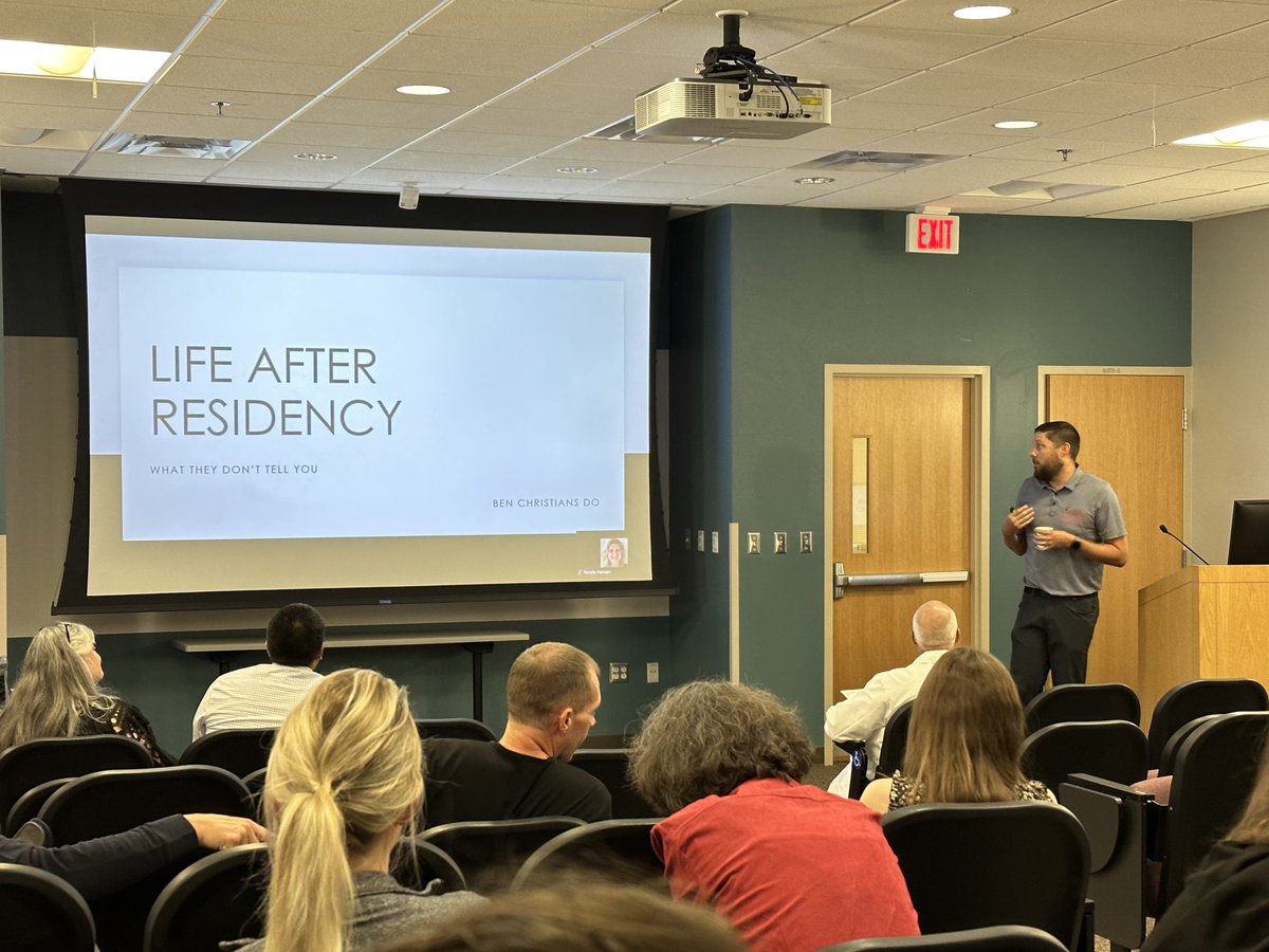 IowaEMResidency's tweet photo. Welcome back ⁦@BenCh_EM⁩ speaking on “Life After Residency” as part of ⁦@Iowa_EM⁩ 20th Year Celebration! https://t.co/1YT4PsusEq
