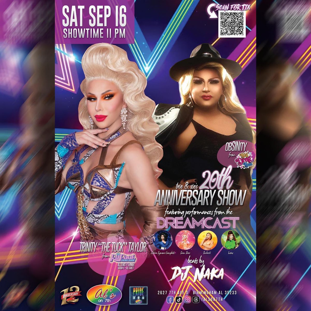 Flying home to Bama right now, can’t wait to see my bham peeps and go to Trin and Sins 20 year drag reunion show.. I feel old 😰 how has it been 20 yearssss yall 🤣#trinitythetuck #obsinity