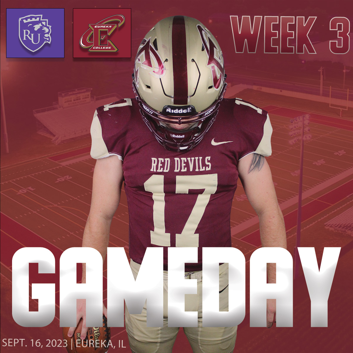 EurekaRedDevils's tweet photo. It's game day!    

@ECRDFootball is back at McKinzie Field and opening NACC play against Rockford. 

🆚: @RockfordRegents
📍: McKinzie Field   
⌚️: 1 p.m.
📺: https://t.co/OnhBJPc64i
📊: https://t.co/b7zbg5E5KB https://t.co/So7Xtc5Ldq