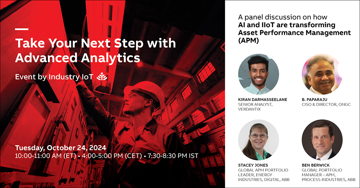 abb_automation's tweet photo. Meet our distinguished panelists at the upcoming "Take Your Next Step with Advanced Analytics" discussion on APM, hosted by Industry IoT.
Save your spot now ๐ https://t.co/Qn1Oyrpbwu
#ABBAbilityGenix @ABB_Energy https://t.co/WCvt10w1fj