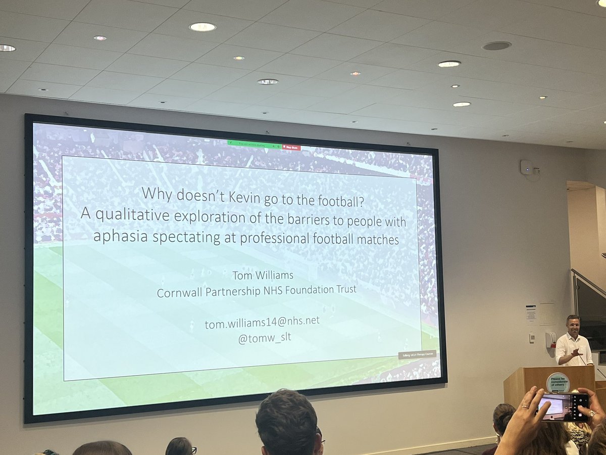British Aphasiology Society (@basaphasia) on Twitter photo Our last set of oral presentations starts with Tom Williams telling us about the barriers for people with aphasia spectating at football matches ā½ļø #BASConf23 #aphasia #football <a href="/BASConf2023/">International BAS Conference 2023</a> #BASConf2023 Our last set of oral presentations starts with Tom Williams telling us about the barriers for people with aphasia spectating at football matches ā½ļø #BASConf23 #aphasia #football <a href="/BASConf2023/">International BAS Conference 2023</a> #BASConf2023