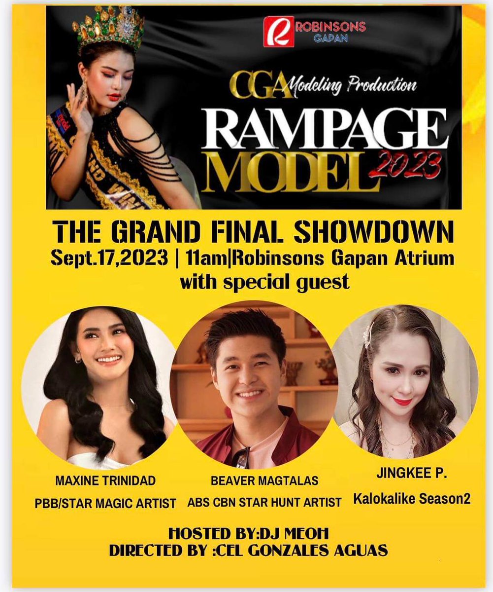 [LOOK]: Maxine Trinidad is one of the guests for Rampage Model 2023 Grand Final Showdown in Robinsons Gapan, Nueva Ecija! 

When: Sept 17, Sunday

SEE YOU THERE!

#MaxineTrinidad  @maxinetrinidad_