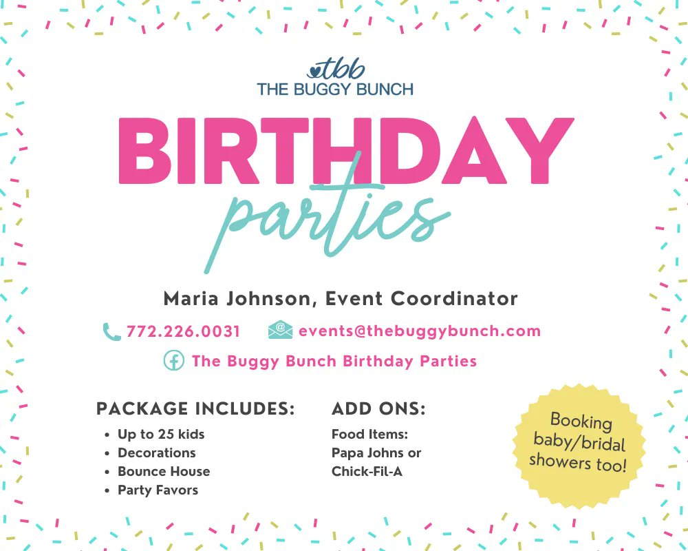 TheBuggyBunch's tweet photo. Celebrate your child's birthday at The Buggy Bunch! You can't go wrong with an indoor playground, bounce house, goodies and more! Let us take care of everything! Call today to schedule your event! We book baby/bridal showers too! https://t.co/V0tu2MzymK