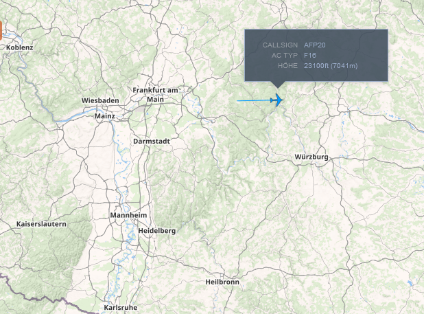 SirListenalot's tweet photo. #F16's #AFP20 passed Frankfurt ~1355z on course to OKG waypoint https://t.co/nm3aSHrXEQ