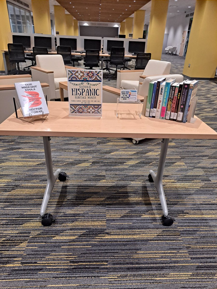 CookLibraryOfTU's tweet photo. Happy National Hispanic Heritage Month! Take a look at our book display in the Academic Commons! π
#NationalHispanicHeritageMonth
#CookLibrary #TowsonUniversity https://t.co/NFXR1ittXc