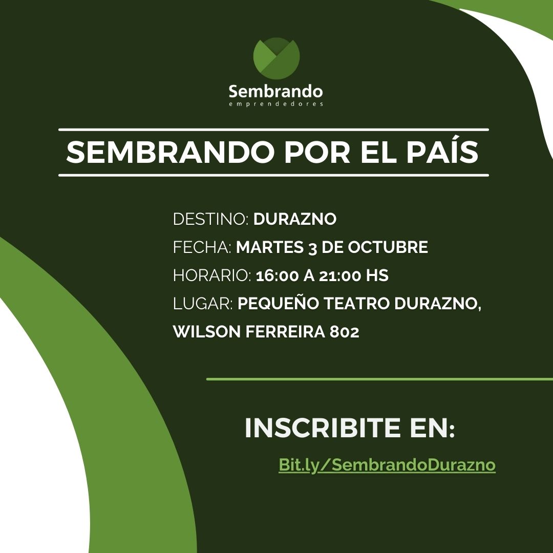 loliponcedeleon's tweet photo. Abrimos las inscripciones para el seminario del Programa Sembrando en Durazno 🙌

Fecha: Martes 3 de octubre
Acreditaciones: 3:30 PM
Inicio del seminario: 4:00 PM
Lugar: Pequeño Teatro Durazno, Wilson Ferreira 802

Inscripciones en: https://t.co/I3CbB7fJfV https://t.co/PZsD0T5ASw