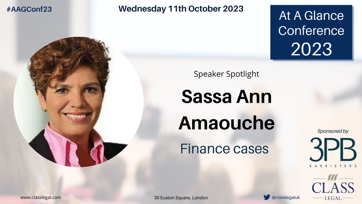 Sassa Ann Amaouche's practice focus is on all aspects of financial remedy proceedings.

Sassa Ann Amaouche will be delivering the Finance Cases Review at The At A Glance Conference 2023.

Book your tickets: ow.ly/h6g050KlQjV
#FamilyLaw #AAGConf2023