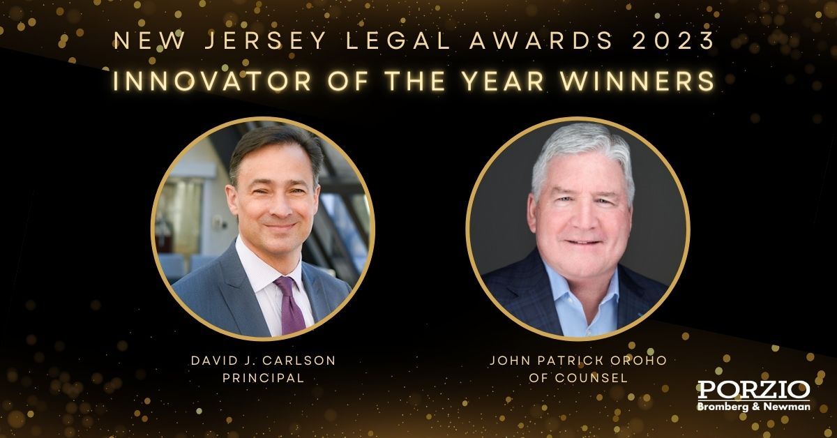 PorzioLS's tweet photo. Congratulations to John Patrick Oroho, JD, and David Carlson for being named “Innovators of the Year” at the New Jersey Legal Awards. The duo was recognized for their historic sale of #PorzioLifeSciences to RLDatix.

#NJLegalAwards #LegalInnovation https://t.co/Wc9eoN5ca3
