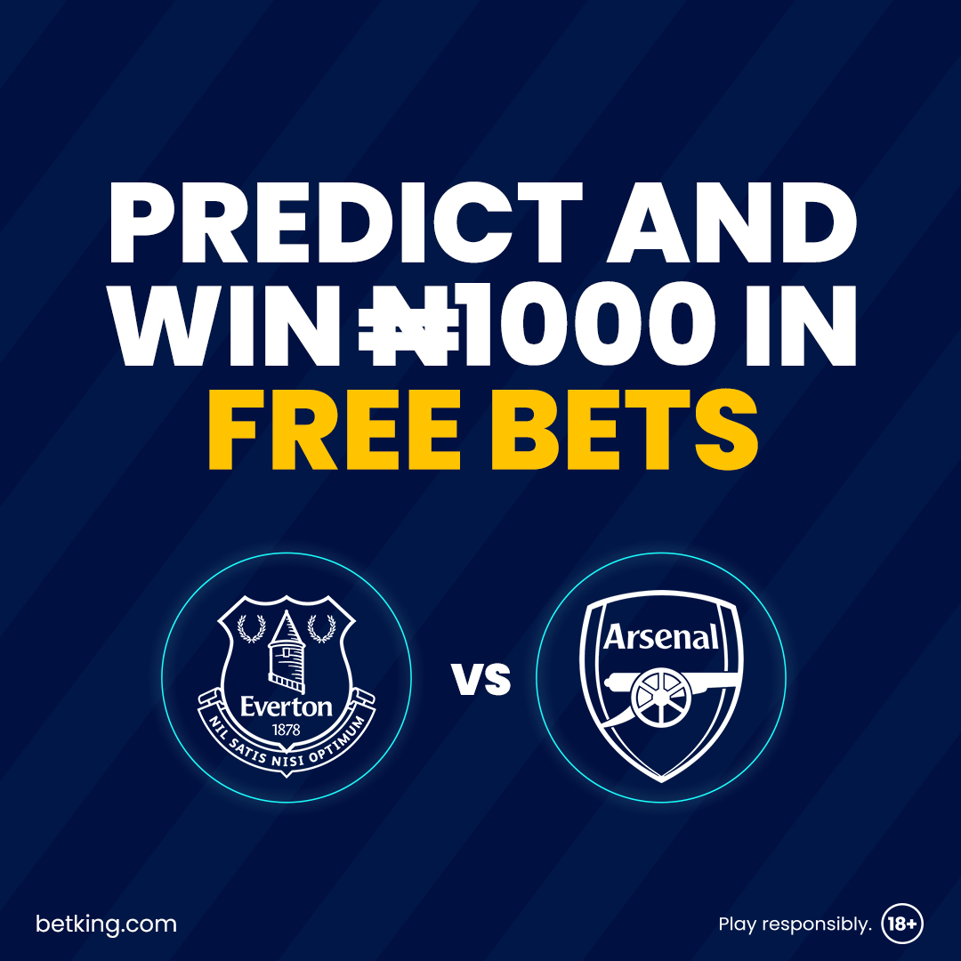 BetKingNG's tweet photo. Predict the score of Everton vs. Arsenal for a chance to win N1000 in free bets.
Entries close at 3 pm, 17/9/2023 โ
Only one entry allowed
Include your User ID
Include the hashtag #SomethingNewIsHere
Good luck! ๐ https://t.co/MK3m9JXc5o