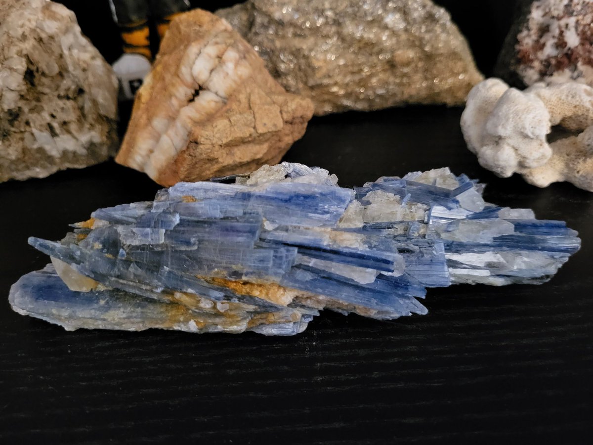 I've been waiting for this match all month! #Kyanite is one of my favorite minerals, and it has been so since my first mineralogy class when I learned about its anisotropic hardness.

I'm happy to have this specimen from Minas Gerais, Brazil in my personal collection. #MinCup23