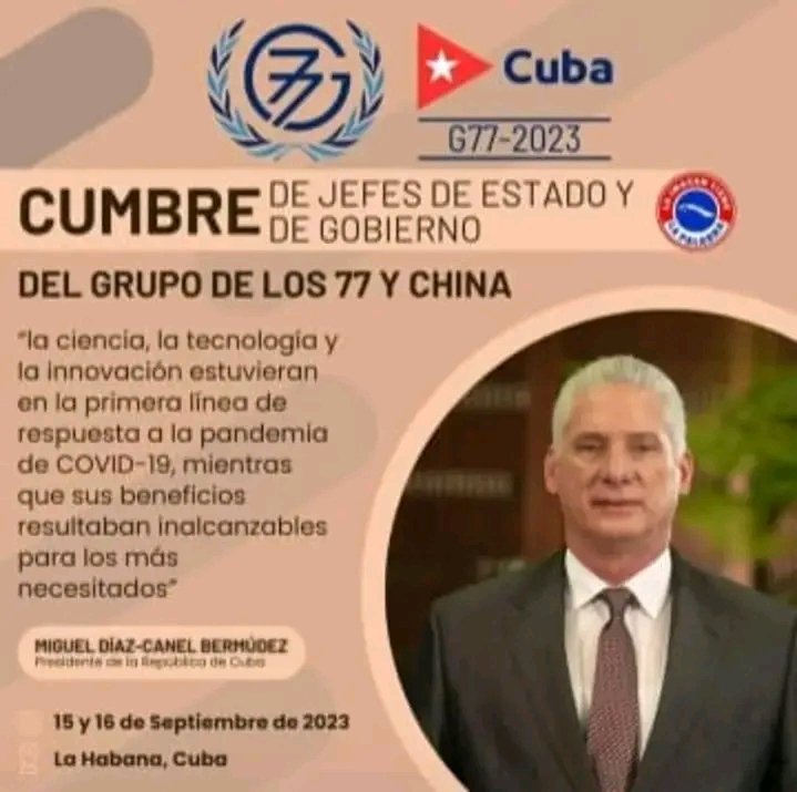 RafeFerrazo's tweet photo. La cumbre en Cuba del grupo de los 77 más China SERÁ UN ROTUNDO ÉXITO, los odiadores destilan veneno pero el heroico pueblo d Cuba FIRME A LA REVOLUCIÓN Q CON AMOR continúa en la lucha x crear un MUNDO MEJOR! 
#CubaG77 
#JuntarYVencer https://t.co/msaUazxHm9