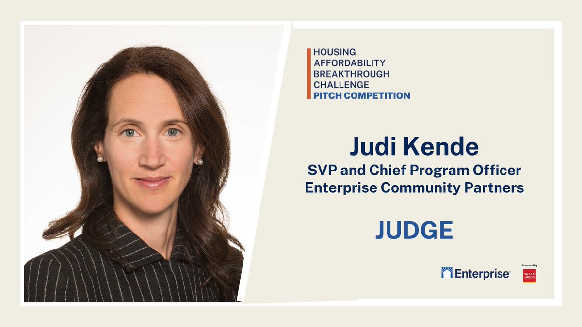 JudiKende's tweet photo. I’m honored to be a pitch competition judge for the 2023 Housing Affordability Breakthrough Challenge, led by @WellsFargo Foundation and Enterprise Community Partners @EnterpriseNow! Learn more and prepare to be inspired: https://t.co/Ml3tPFXlAR https://t.co/KcDza5yz3i