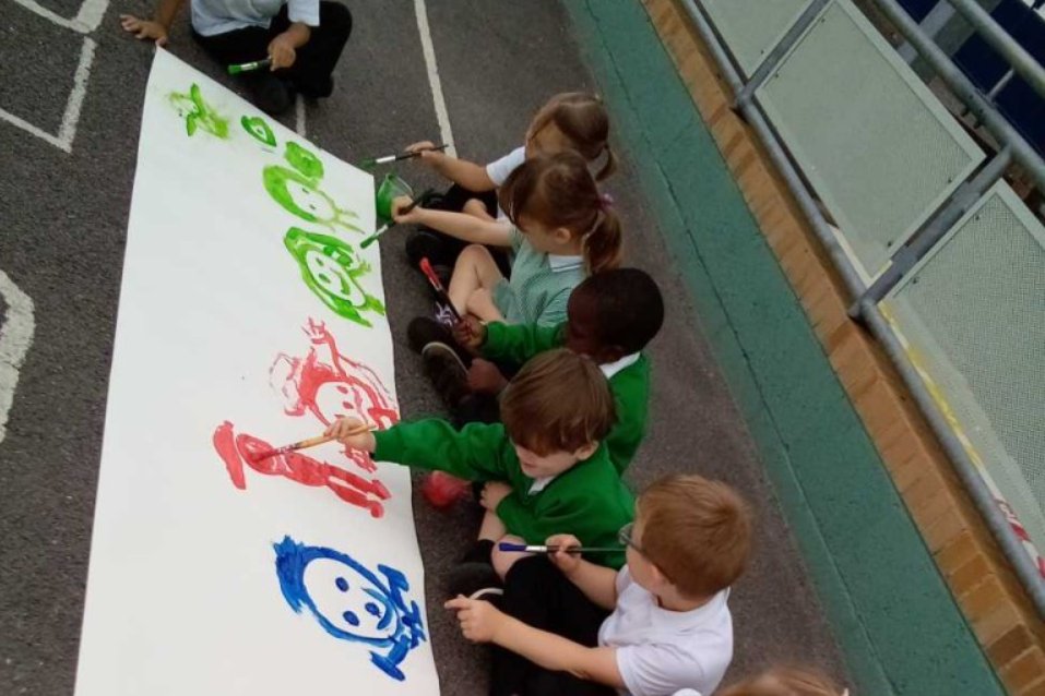 Today we had fun starting our first enrichment activity, making a huge class mural of all the Reception children.